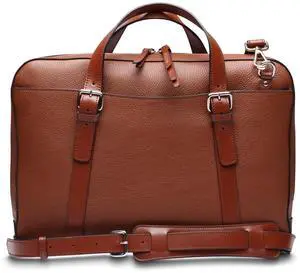 Bosca Italian Leather Laptop Work Briefcase Bag for Men - Full Grain Leather Tanned in Italy - Fits Up to 16" Laptops Slim Style Adjustable & Trolley Strap - 11.5" H x 16" W x 4" D Amber Brown