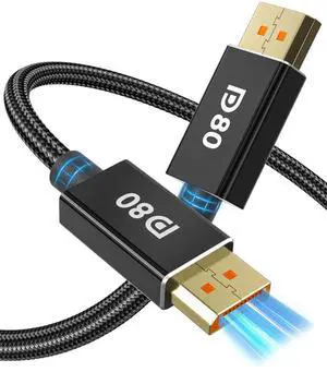 80Gbps DisplayPort Cable 2.1 3M/10FT, DP80 [16K@60Hz, 8K@240Hz, 4K@540Hz] DP Cord UHBR20, HDR, HDCP2.3, DSC 1.2a, FreeSync G-Sync for Gaming Monitor 5090 7900XTX Graphics Card