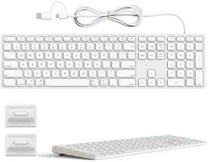 Wired Keyboard with Keyboard Riser for Apple Mac OS,USB-A/Type-C 2-in-1 Interchangeable Connection Port, Plug-and-Play USB keyeyboard with Numeric Keypad for iMac/Mac mini/MacBook