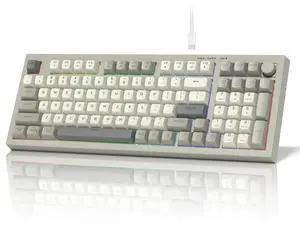 womier DK98 Retro Wired Gaming Keyboard Creamy Membrane with Rainbow RGB Backlight - Quiet,Volume Knob,PBT Keycap 97 Key ANSI Layout Compatible with Windows 10/8.1/8/7 (Grey)