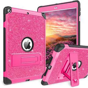 YINLAI Case for iPad 6th / 5th Generation, iPad 9.7 Case Glitter Women Hybrid Shockproof Protective Cover with Kickstand iPad 9.7-Inch iPad Air 2nd A1893/A1954/A1822/A1823, Hot Pink