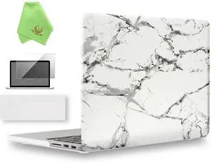 UESWILL 3 in 1 Marble Pattern Hard Shell Cover Compatible with MacBook Pro (Retina, 15-inch, Mid 2012 to Mid 2015), Model A1398, NO CD-ROM, NO Touch Bar + Keyboard and Screen Cover, (White/Grey)