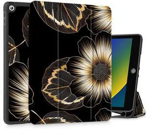 Mektron Designed Printed iPad 10.2" Case 9th Gen (2021)/ 8th Gen (2020)/ 7th Gen (2019) with Pencil Holder, Slim Stand Protective Case with Soft TPU Back for iPad 10.2 Inch, Cosmos Flowers