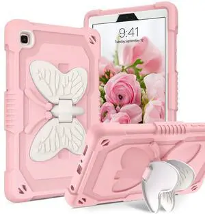 YINLAI Case for Samsung Galaxy Tab A7 Lite, Tab A7 Lite Case 8.7 Inch Silicone Kids Girls with Butterfly Kickstand Shockproof Protective Tablet Cover for Samsung Tab A7 Lite SM-T225/T220/T227, Pink