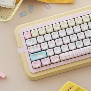 MOA Profile PBT Keycaps, Cute White Round Keycap Set, 152 Keys Yellow Pink Keyboard Cap, Colorful Summer Dye-Sublimation Custom Key Cap for 61/64/68/84/87/100/104/108 Cherry MX Mechanical Keyboards