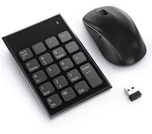 Wireless Number Pad and Mouse Combo, 19 Key USB Keypad and 3 Adjustable DPI Silent Mouse, 2.4GHz Ultra Slim Keypad for Laptop, PC, Desktop, Notebook  One USB Receiver, Portable and Lightweight