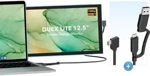 Duex Lite Portable Monitor with 2-in-1 USB Cable, Mobile Pixels 12.5" Full HD IPS Screen Extender, USB C/HDMI Powered Plug and Play, (1*Jadeite Green Lite and 1* Cable)