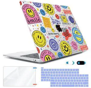 HOHAIYOO Compatible with MacBook Pro 13 inch Case M2 2023 2022 2021-2016 A2338 M1 A2251 A2289 A2159 A1989 A1706, Plastic Hard Shell Case&Keyboard Cover&Screen Protector&Webcam Cover, Smile