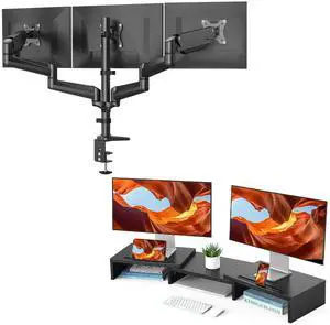HUANUO Triple Monitor Mount, Dual Monitor Stand Riser