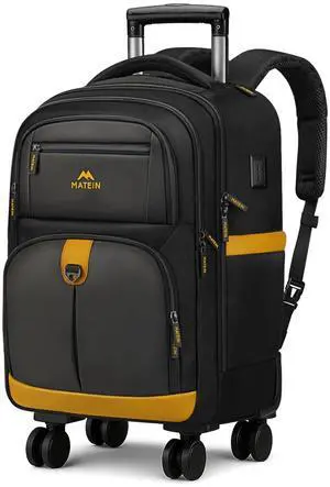 MATEIN Rolling Backpack with 4 Spinner Wheels, 17 Inch College Roller Backpack with USB Charging Port, Water Resistant Rolling Laptop Bag Carry On Luggage, Business Travel Wheeled Bag for Women Men