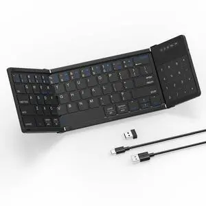 MOSHOU Foldable Keyboard with Touchpad, Wireless Portable BT 5.1 Travel Keyboard with 2 in 1 Numeric Keypad/Touch Pad Full-Size 2.4G Receiver Support 3 Devices for Android iOS Windows Mac OS (Black)