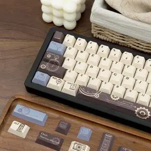 TIMSEKER Retro PBT Cherry Profile Keycaps Set - Custom Dye Sublimation Brown Key Cap for Mechanical Gaming Keyboard - 145 Keys Minimalist Design
