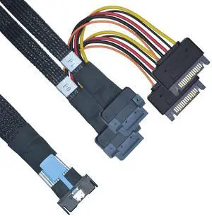 LetLinkSo PCIe 5.0 MCIO x8 to 2 EDSFF E1 E3 Cable for E1.S E1.L E3.S E3.L SSD with 15P Power, 2.1feet (65 cm)
