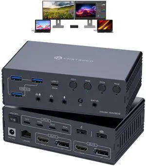 KVM Switch 2 Monitors 4 Computers Docking Station 4K60Hz for Windows/Mac Thunderbolt KVM with Displaylink Support USB3.0/USB C in DP/HDMI Out Extended/Mirrored Mode for M1 M2 M3 M4