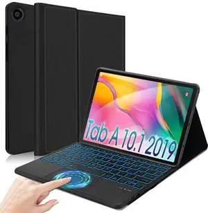 QYiiD Touchpad Galaxy Tab A 10.1" 2019 Keyboard Case, 7 Color Backlight Wireless Bluetooth Detachable Keyboard with Multi-Angles Stand Protective Cover for SM-T510, SM-T515, SM-T517 Tablet, Black