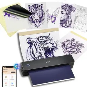 MT660 Tattoo Stencil Printer with 10pcs Transfer Paper, Wireless Thermal Tattoo Transfer Printer, Bluetooth Portable Tattoo Machine for Beginners, iOS, Android, Laptop for Car, Office, Home, Black