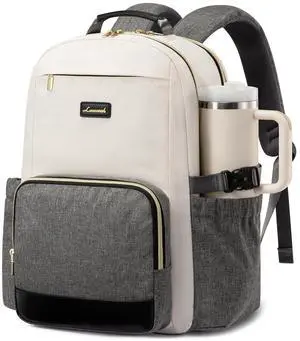 LOVEVOOK Laptop Backpack for Women with Pouch Pocket for Large Capacity Cup,15.6 Inch Laptop Computer Bag Travel Backpack Purse,Waterproof Work Business Backpack College Teacher Bags,Beige-Gray-Black