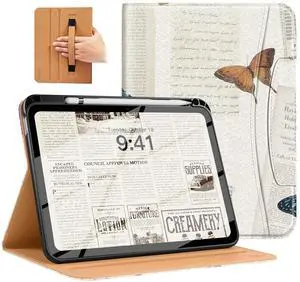 MoKo for iPad (A16) 11th Generation Case 11 inch 2025, iPad 10th Generation Case 10.9" 2022 with Pencil Holder & Pocket, Premium Leather Folio Stand Cover, Multiple Viewing Angles, Vintage Butterfly