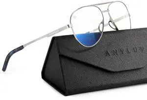 ANYLUV Blue Light Blocking Glasses Men, Pilot Style Computer Gaming Glasses Lightweight Metal Frame & Comfortable Nose Pad
