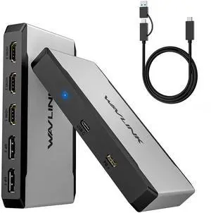 USB C to HDMI Adapter, WAVLINK Triple Monitors Adapter for M1/M2/M3/M4 macOS Systems. Type-C&A Hosts, 100W PD in, 3 HDMI 2 DP Available, Triple 4K@60Hz, SMI Driver Required