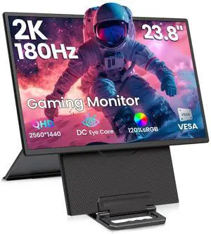 2K 180Hz Portable Monitor,23.8" 2560x1440 QHD 120% SRGB IPS FreeSync Gaming Moniter USB-C HDMI Large Work Home Office Second Monitor VESA Mountable, Adjustable Tilt & Height for Laptop, PS4,Xbox