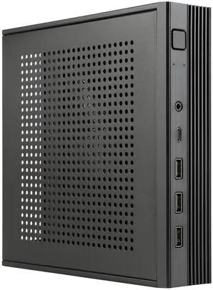 Mini ITX Case SFF Small Form Factor Mini Tower HTPC Computer Cases Vented Panel 0.7mm SPCC Support Mini-ITX Motherboard with 3xUSB 2.0 Type-C Audio Can Hung Behind Screen for Desktop PC Server