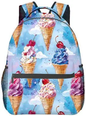 Fun Ice Cream Backpack, Travel School Laptop Polyester Playful Watercolor Backpacks for Women Kids, Work Sports Back Pack Casual Daypack, Lightweight Rucksack Gifts for Gym Camping Hiking