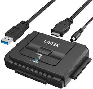 Unitek USB 3.0 to IDE and SATA Converter External Hard Drive Adapter Kit for Universal 2.5/3.5 HDD/SSD Hard Drive Disk, One Touch Backup Function, Included 12V/2A Power Adapter