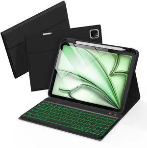 Senyoson Keyboard Case for iPad Pro 12.9 inch (4th,5th, 6th Generation) & New Air 13 inch M2 /M3 (NOT FOR 13 PRO M4) - Wireless Detachable Keyboard- Pencil Holder, with Auto Sleep/Wake Function, Black