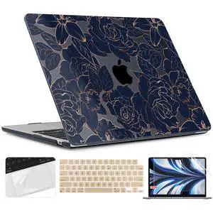 TWOLSKOO for M4 MacBook Air 13.6 inch Case 2025-2022 Release M4 A3240 M3 A3113 M2 A2681, Plastic Hard Shell & Screen Protector & Keyboard Cover & Trackpad Film, Elegant Roses