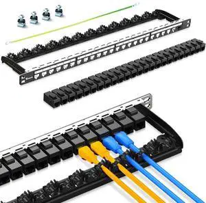 Enmane 0.5U 24Port Cat6 Keystone Patch Panel (EC Listed) 19-inch Rackmount RJ45 Network Patch Panel with Smart Cable Management Bar