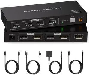 Lohoflom 4K60HZ KVM Switch 1 Monitors 2 Computers HDMI KVM Switches for 2 Computers Sharing Single Monitor and Keyboard Mouse Hard Drives Printer with Two USB Cables and Wired Controller SW201ABG