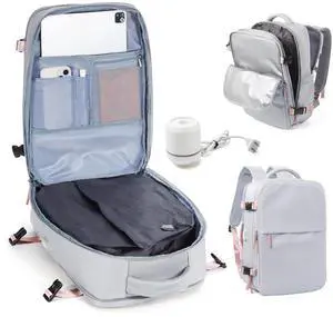 Vacuum Backpack Travel with Pump for Men & Women, Vac Space Backpack Lightweight Waterproof, United Airlines Personal Item Bag for Air Travel,Vacpack Bags for School Business Trip(Grey)