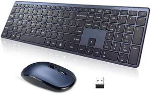 Wireless Keyboard and Mouse Combo,2.4G USB Ultra Slim Quiet Full Size Matte PC Computer Keyboard & Mice,3 DPI,19 Multimedia Key,Lag-Free Ergo,Long Battery Life for Desktop,Laptop,Smart TV,MAC,Windows