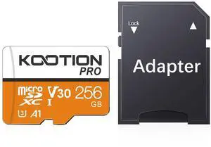 KOOTION Micro SD Card 256GB U3 TF Card with Adapter, V30, A1, Full HD, 4K UHD, UHS-I microSDXC Flash Memory Card for Smartphone
