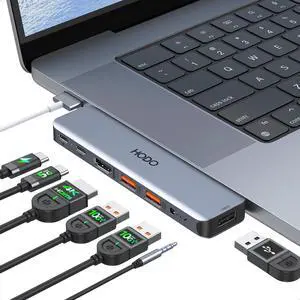 USB C Adapter for MacBook Pro Air M3 M2 M1, USBC Hub Mac Adapter 7 in 2 MacBook Accessories with 4K HDMI, Thunderbolt 4 3, Data Transfer 10G USB 3.1 5G USB-C 480Mbps USB 2.0, 3.5mm Audio Mac Dongle