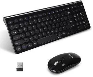YXLILI Wireless Keyboard and Mouse Combo - Silent Click, 12-Month Battery, Military 2.4G Stability, Ultra-Slim Space-Saving Design with Numpad, Universal Compatibility for Windows/Mac/Linux-Black