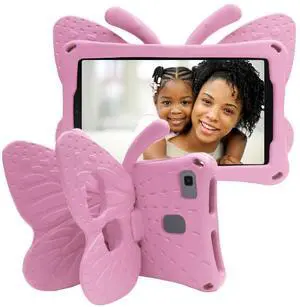 Tading Universal Kids Case for Sunshine T1 Tablet/Sunshine T1 Elite Tablet Case, Shockproof Light Weight Protective Stand Cover for Cloud Mobile Sunshine T1 Tablet 8 inch, Cute Butterfly - Pink