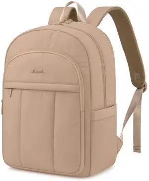 LOVEVOOK Laptop Backpack for Women, Puffer Travel Bag Fits 17 Inch Laptop, Lightweight Work Daypack for Teacher Nurse, Water-resistant College Bookbag, Coffee Brown