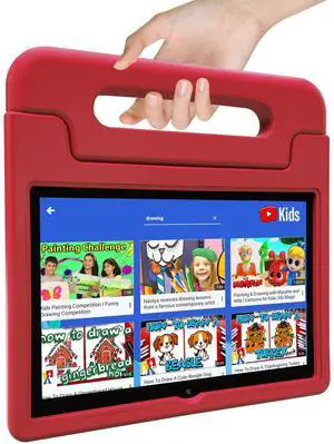 VNEIMQN Kids Tablet, 10.1 Inch Tablet for Kids Android 14, 64GB Octa-Core, WiFi, Big Battery, Kids Space, Parental Control 1280 * 800 HD Display Children Tablets Red