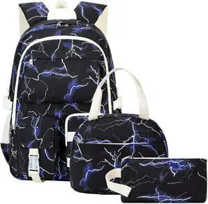 3 PCS Backpack Set for Boys Mens, Laptop College School Backpack with Lunch Box Pencil Case Teens Men Bookbag Boy Kids Elementary Middle High School Bag Student Bookbags Travel Daypack-Blue Set
