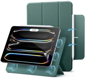 ESR for iPad Pro 11 Inch Case (M5/M4) 2025/2024, Strong Magnetic Attachment, Slim Trifold Stand Case, Supports Pencil Pro and Pencil(USB-C), Tough Protection, Auto Sleep/Wake, Rebound Series, Green