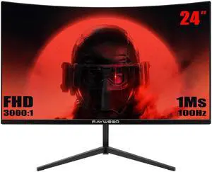 Raywego 24 inch 3000R Curved Gaming Monitor 100Hz 1ms,FHD 1920×1080P,3000:1 Contrast Ratio,with FreeSync & Eye-Care Technology, HDMI×2, for Gaming Home Office,Wall Mount Install