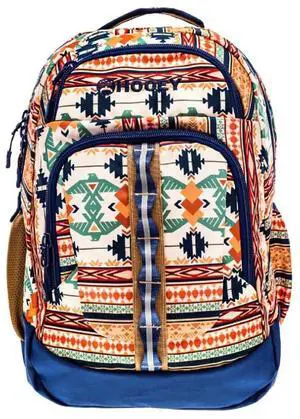 HOOEY Ox 40L Backpack - Extra Large Travel Backpack with Laptop Compartment - Rugged Gear Bag for Work, Gym, & Outdoor Adventures - Unisex (Tan/Blue Aztec)