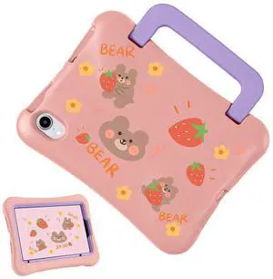 Cute Kids Case for iPad mini 7 (A17 Pro) 2024 / Mini 6 2021, Lightweight Shockproof Cover with Handle & Stand, Child-Friendly Protective Case for 8.3" iPad mini 6th/7th Gen (Pink Bear)