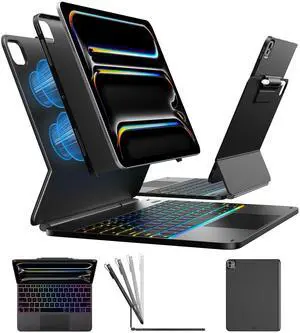 typecase Edge+ Keyboard Case for iPad Pro 13-inch (M5 2025 / M4 2024), Black Keyboard with 11-Color Backlight, Multi-Mode, Removable Carbon Fiber Back Case, Magnetic Floating Stand, Larger Trackpad