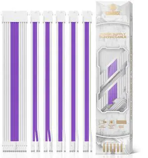 ASIAHORSE Power Supply Sleeved Cable, 16AWG PSU Extension Cable Kit White Connector Internal Power Supplies Cables with Combs, 1x24Pin/2x4+4 EPS/3x6+2 PCI-E, 30cm Length, White and Violet