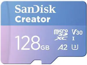 SanDisk 128GB Creator microSD UHS-I Card with SD Adapter - Up to 190MB/s, for Cameras and Drones, 4K, 5.3K, A2, V30, U3, 3 Months of Adobe Lightroom Included - SDSQXAA-128G-GN6MS