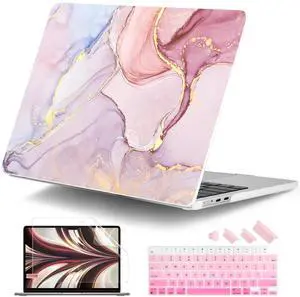 DONGKE for M4 MacBook Air 13.6 Inch Case 2025 2024 2023 2022 Model A3240 A3113 A2681 M3 M2 Chip, Plastic Hard Shell Case Cover with Touch ID for MacBook Air 13 Inch M4 - Pink Marble