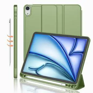 iMieet iPad Air 11 Inch Case M3(2025) / M2 (2024), iPad Air 5th/4th Generation Case 2022/2020 10.9 Inch with Pencil Holder,Trifold Stand Smart Case with Soft TPU Back(Olive Green)